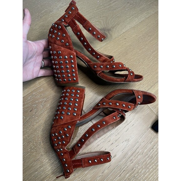 Steve Madden Block Heel Rust Orange Suede Leather Studded Fara-S Size 6 - Picture 7 of 9